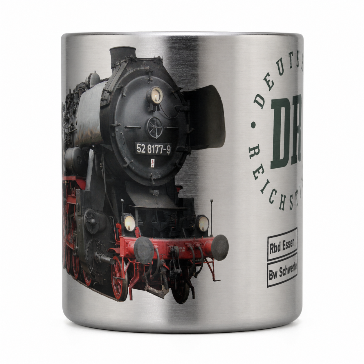 Edelstahlbecher mit Loknummer 52 8177-9 der Deutschen Reichsbahn