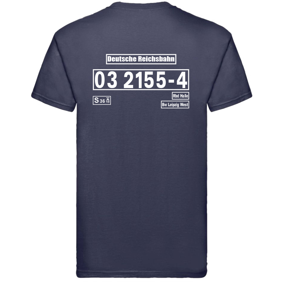 Dunkelblaues T-Shirt mit Loknummer 03 2155-4 der Deutschen Reichsbahn