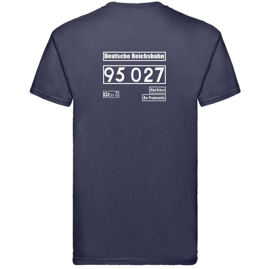 Dunkelblaues T-Shirt mit Loknummer 95 027 der Deutschen Reichsbahn