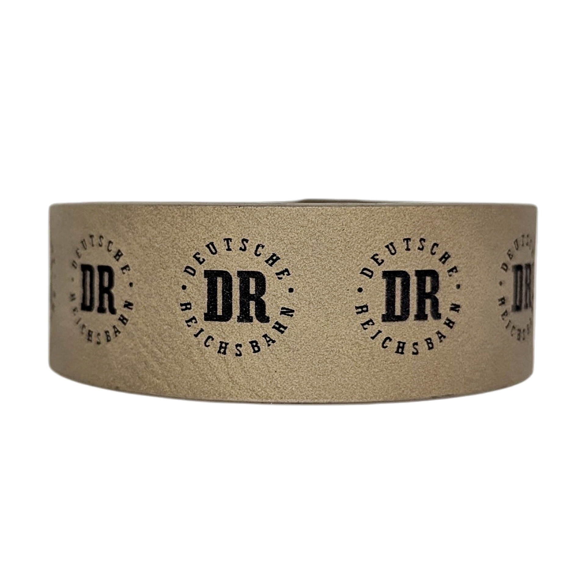 Beiges Lederarmband mit DR-Logo der Deutschen Reichsbahn
