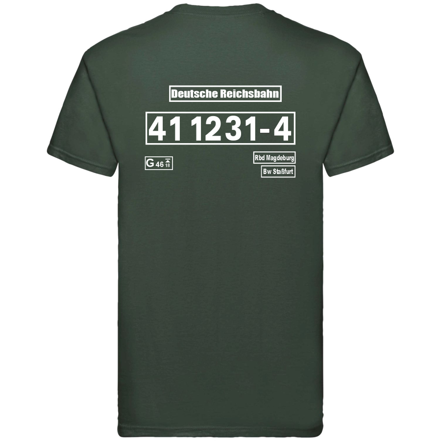 Dunkelgrünes T-Shirt mit Loknummer 41 1231-4 der Deutschen Reichsbahn