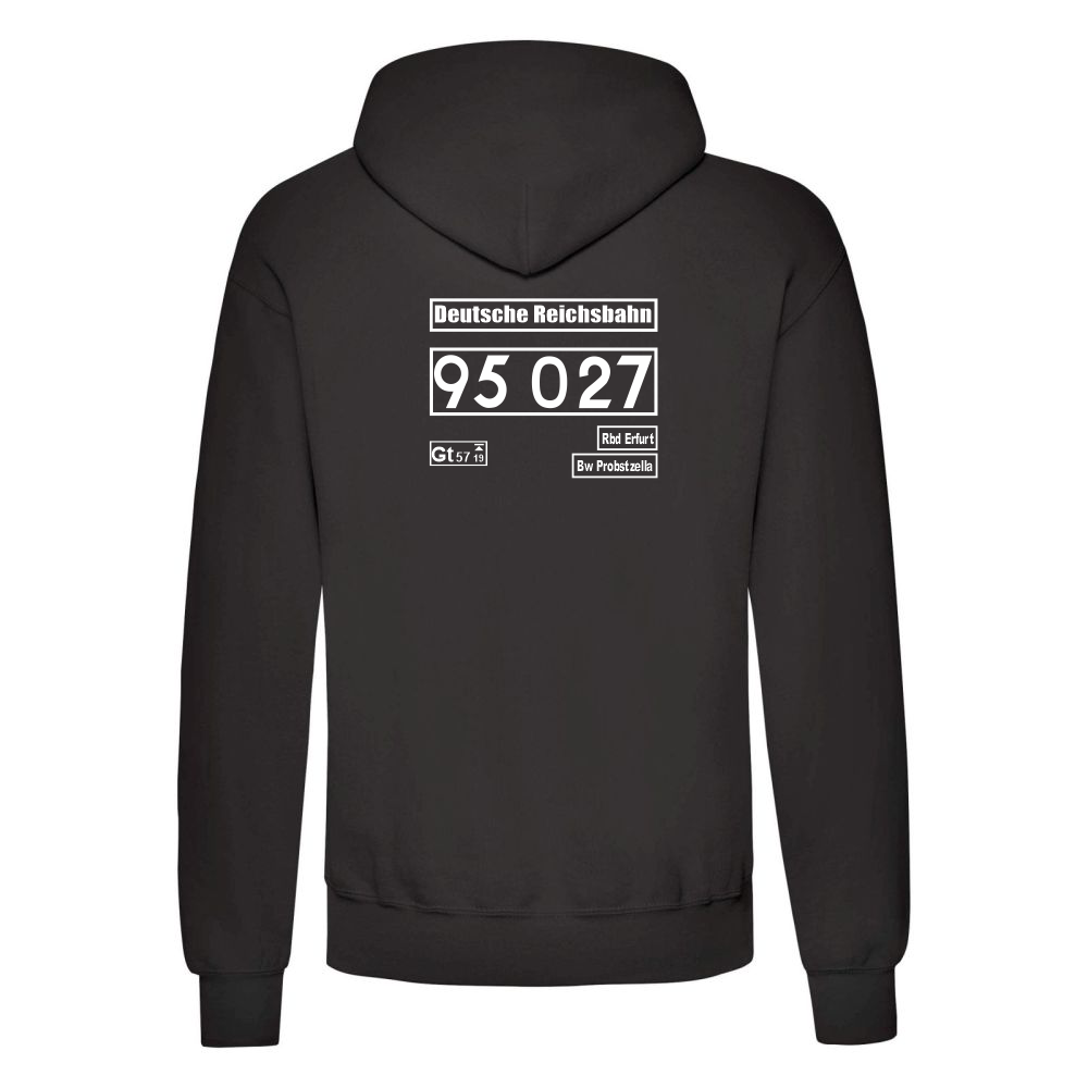 Schwarzer Hoodie mit Loknummer 95 027 der Deutschen Reichsbahn