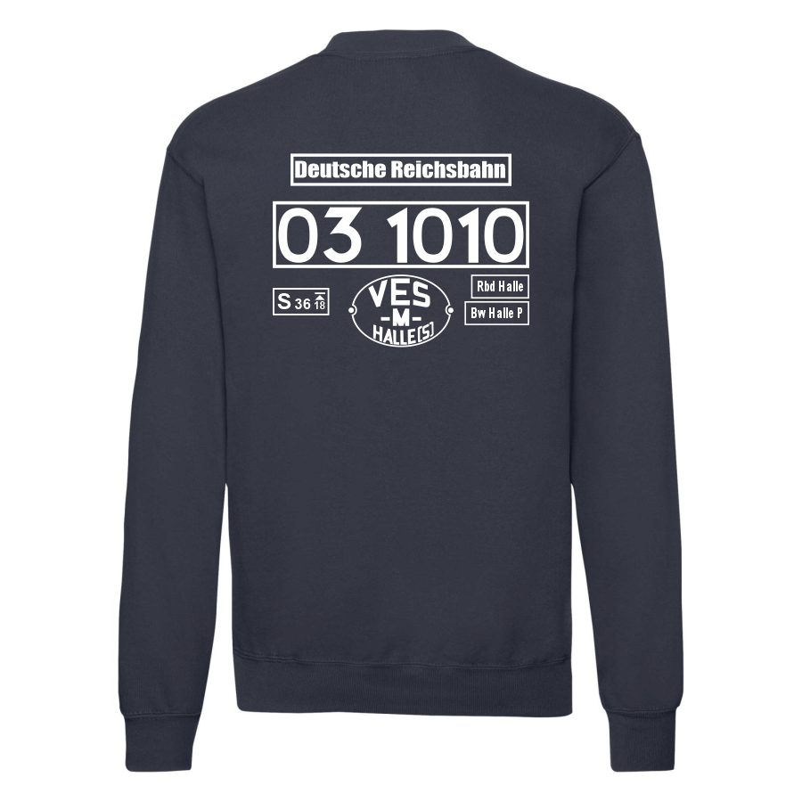 Dunkelblaues Sweat-Shirt mit Loknummer 03 1010 der Deutschen Reichsbahn