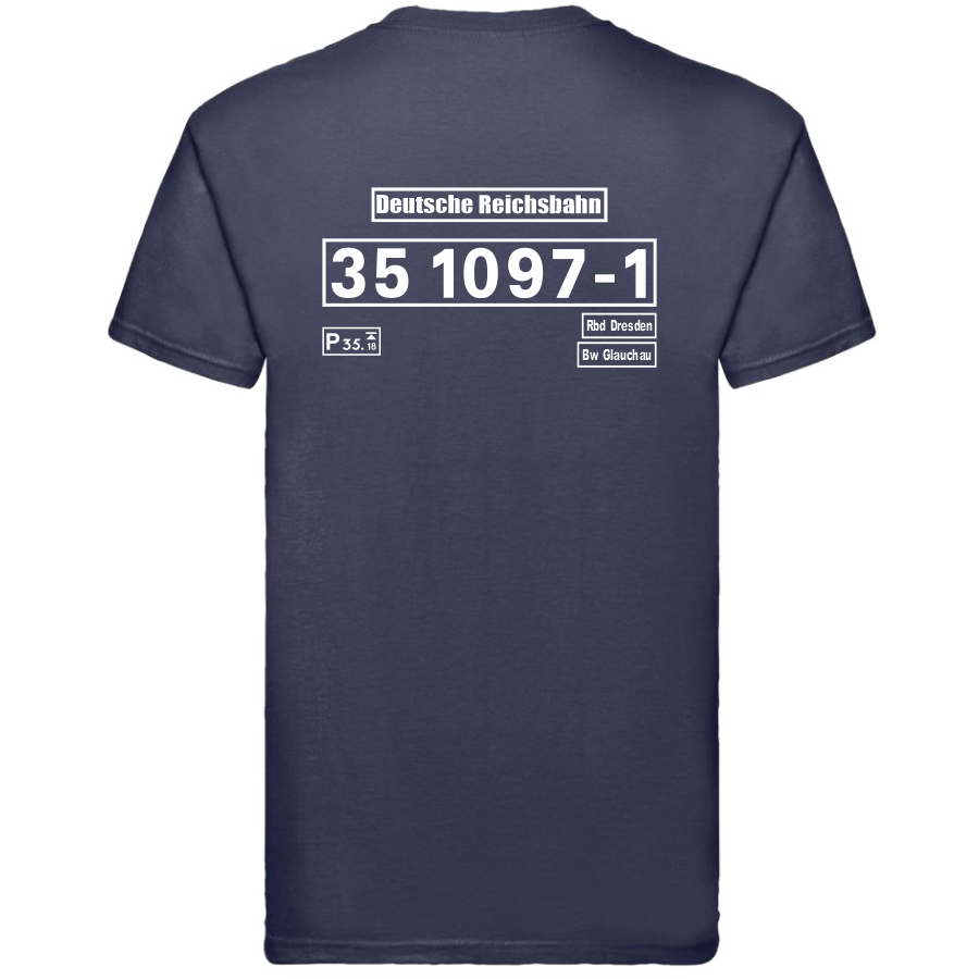 Dunkelblaues T-Shirt mit Loknummer 35 1097-1 der Deutschen Reichsbahn