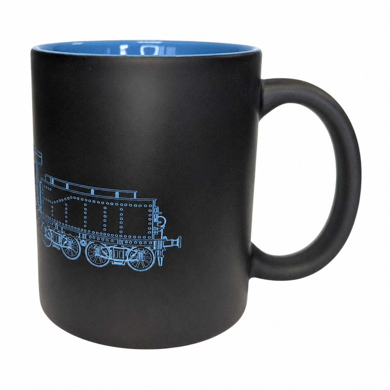 Schwarz-blaue Keramiktasse mit Baureihe 38 der Deutschen Reichsbahn