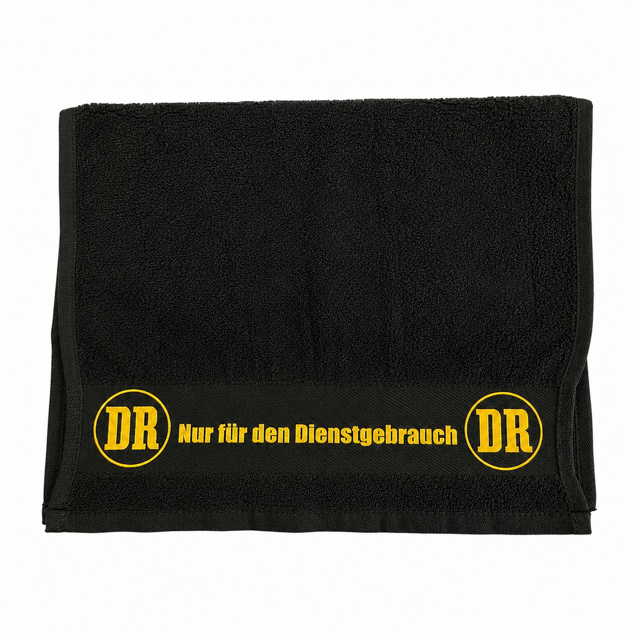 Kleines schwarzes Handtuch mit DR-Logo der Deutschen Reichsbahn
