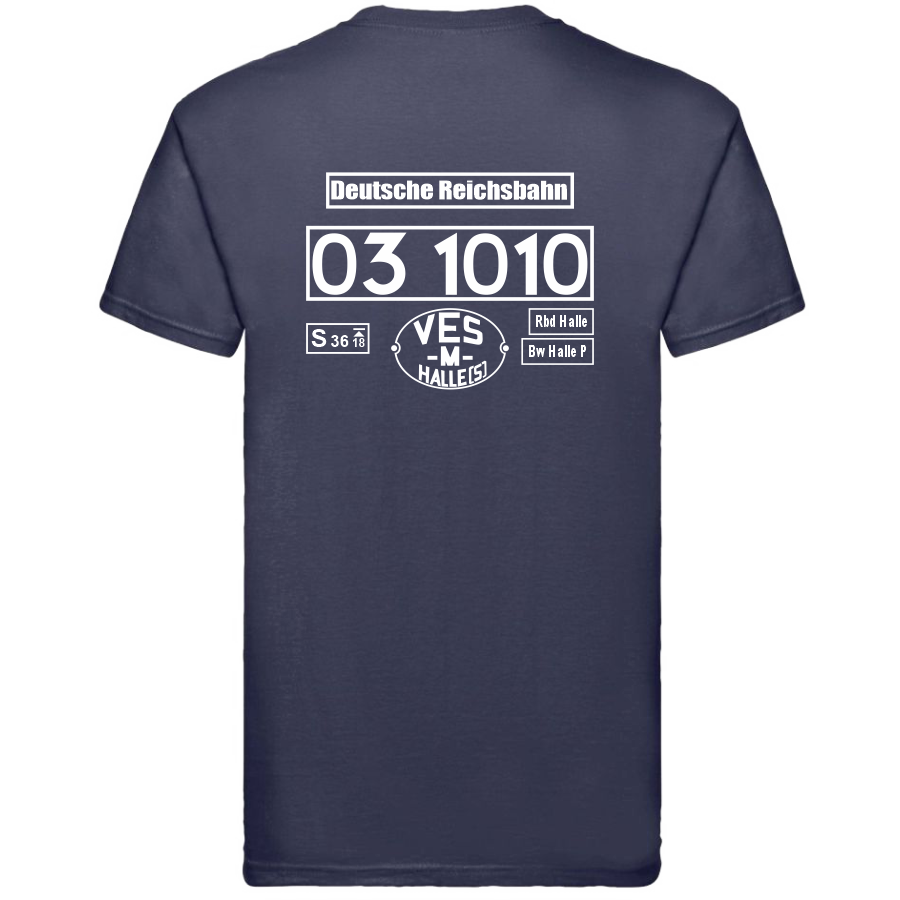 Dunkelblaues T-Shirt mit Loknummer 03 1010 der Deutschen Reichsbahn