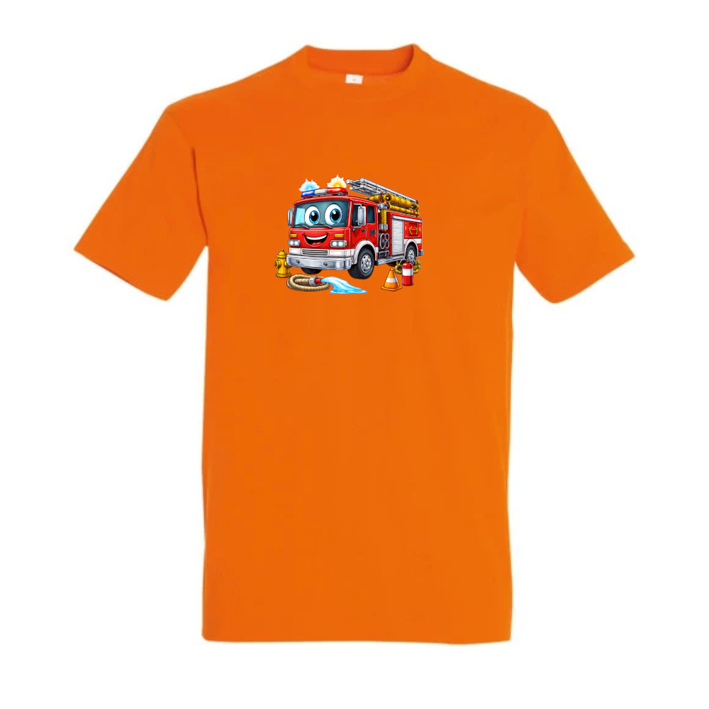 Orangefarbenes Kinder-T-Shirt mit Feuerwehr