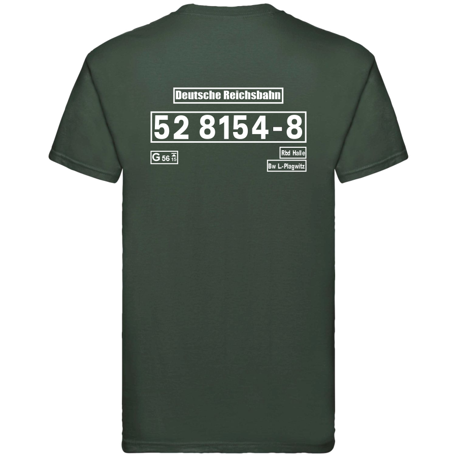 Dunkelgrünes T-Shirt mit Loknummer 52 8154-8 der Deutschen Reichsbahn