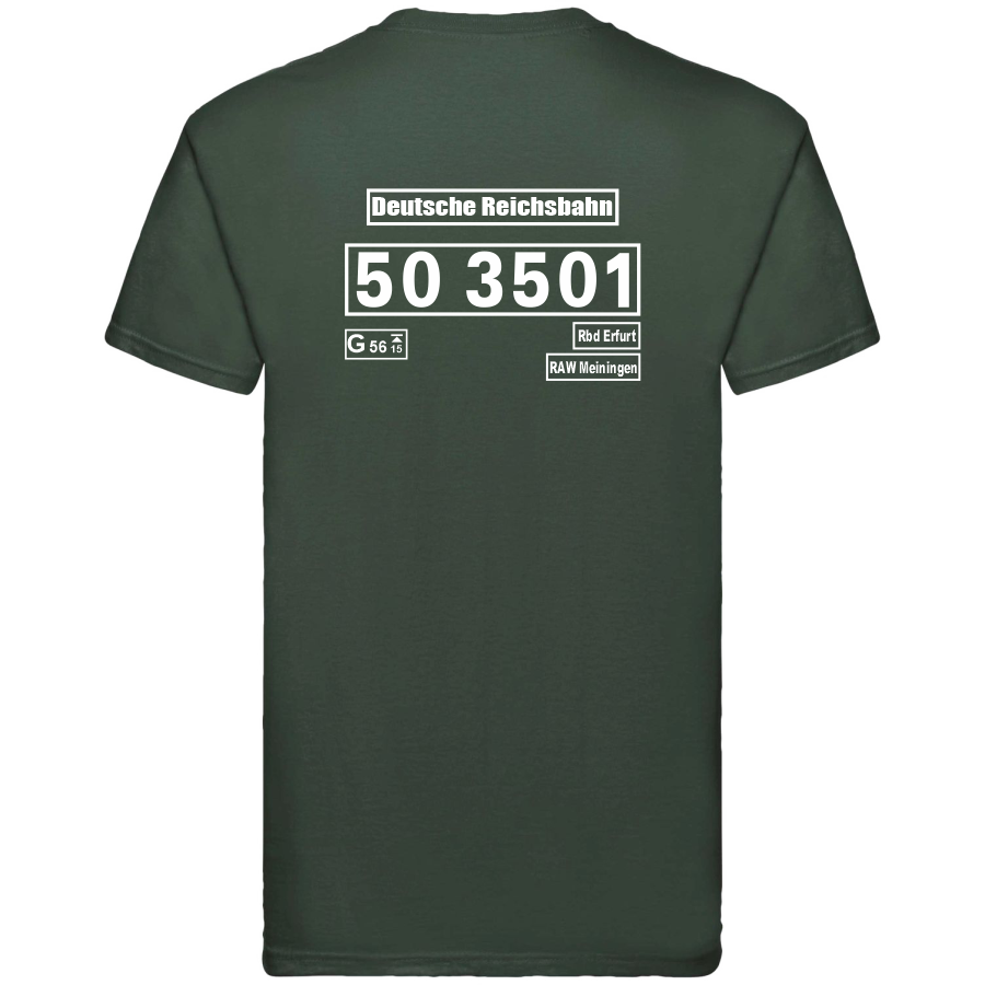 Dunkelgrünes T-Shirt mit Loknummer 50 3501 der Deutschen Reichsbahn