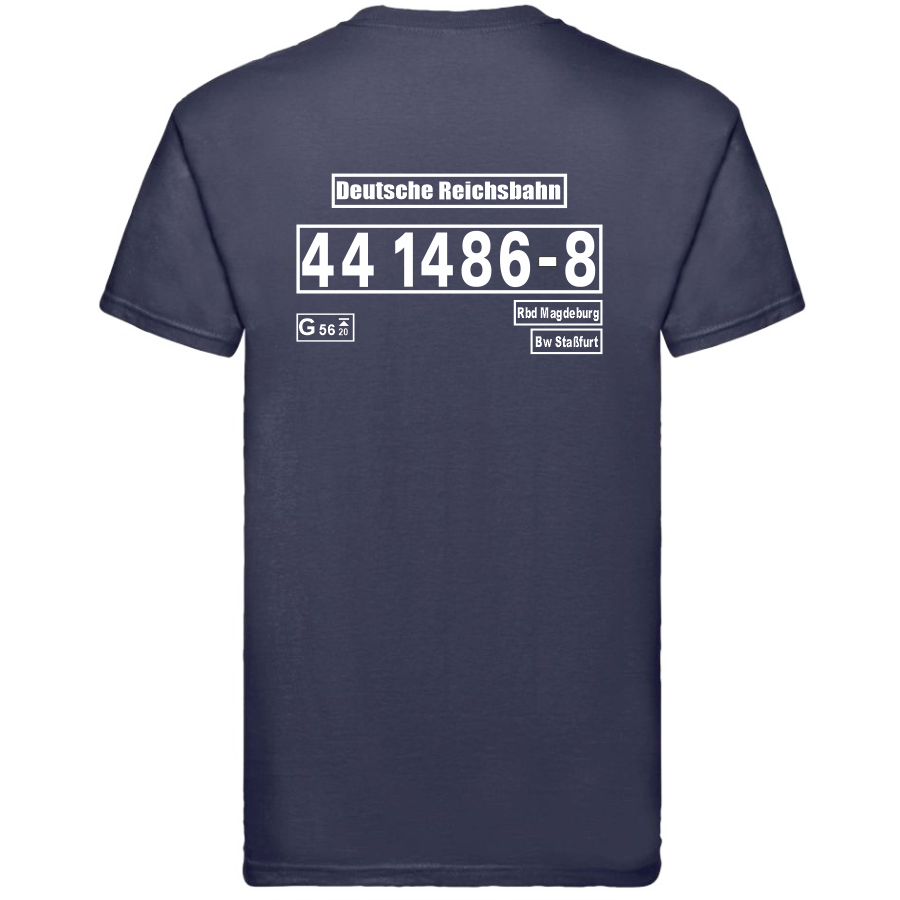 Dunkelblaues T-Shirt mit Loknummer 44 1486-8 der Deutschen Reichsbahn