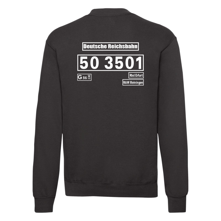 Schwarzes Sweat-Shirt mit Loknummer 50 3501 der Deutschen Reichsbahn