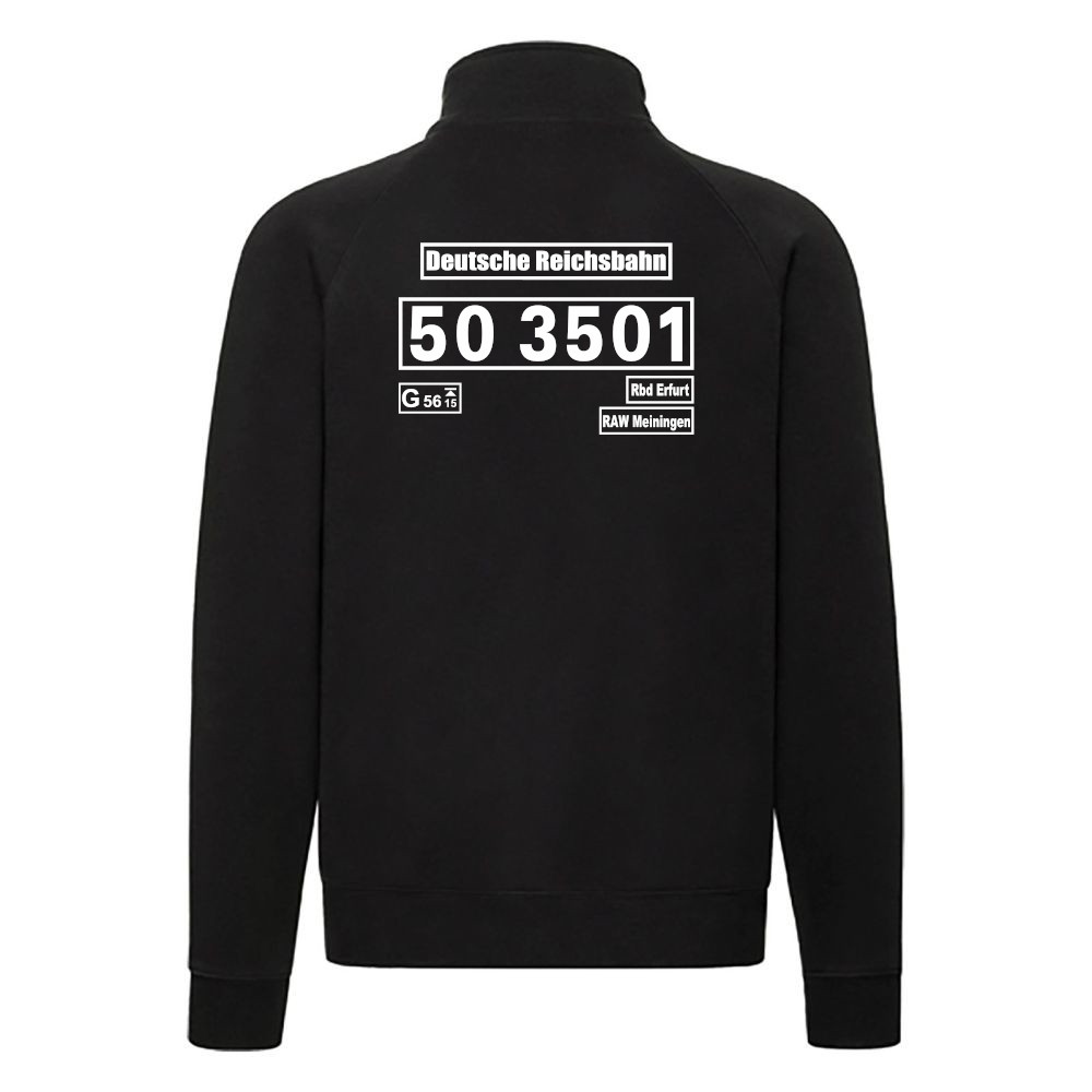 Schwarze Sweat-Jacke mit Loknummer 50 3501 der Deutschen Reichsbahn