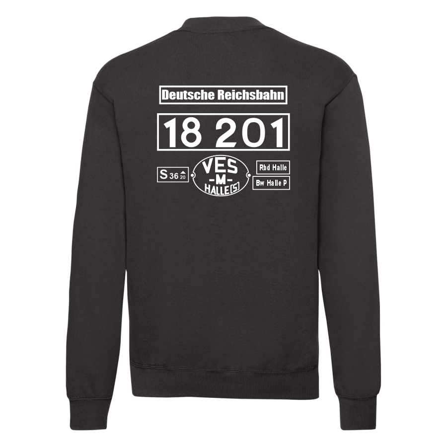 Schwarzes Sweat-Shirt mit Loknummer 18 201 der Deutschen Reichsbahn