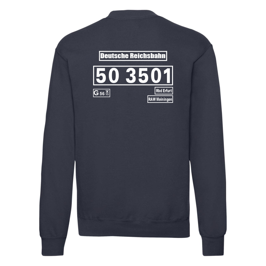 Dunkelblaues Sweat-Shirt mit Loknummer 50 3501 der Deutschen Reichsbahn