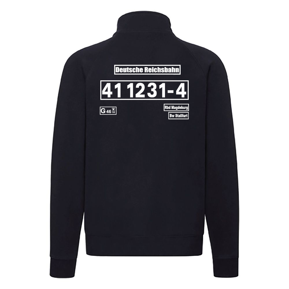 Dunkelblaue Sweat-Jacke mit Loknummer 41 1231-4 der Deutschen Reichsbahn