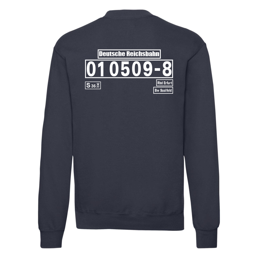 Dunkelblaues Sweat-Shirt mit Loknummer 01 0509-8 der Deutschen Reichsbahn