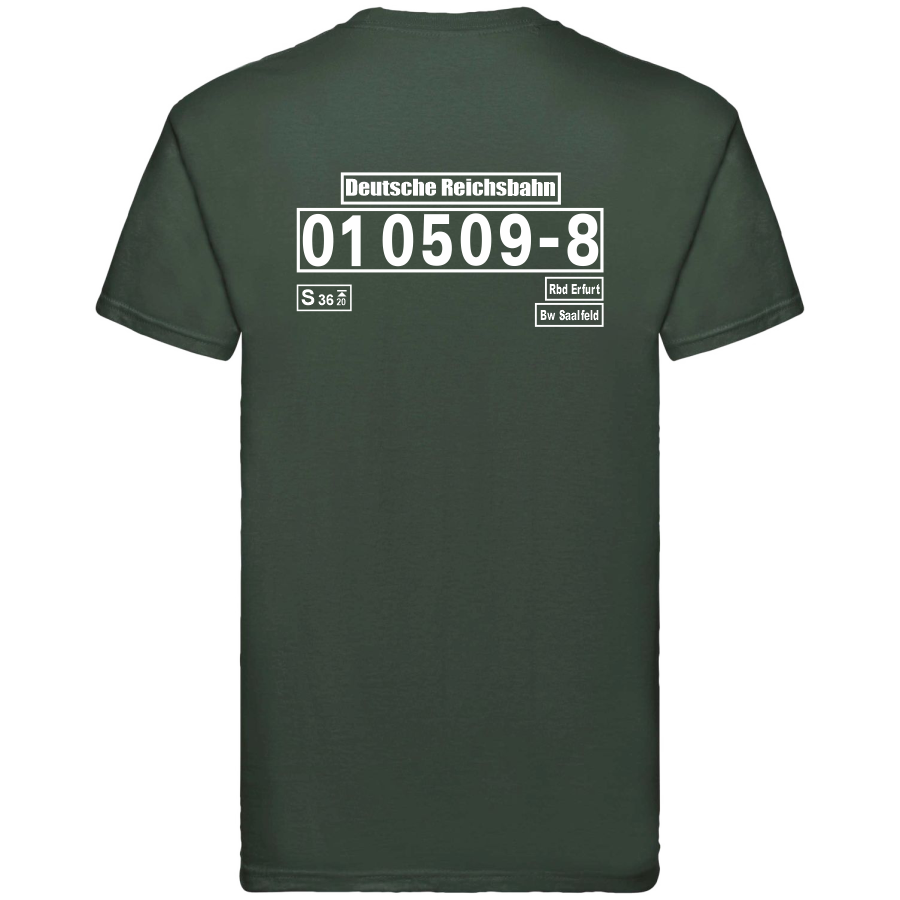 Dunkelgrünes T-Shirt mit Loknummer 01 0509-8 der Deutschen Reichsbahn