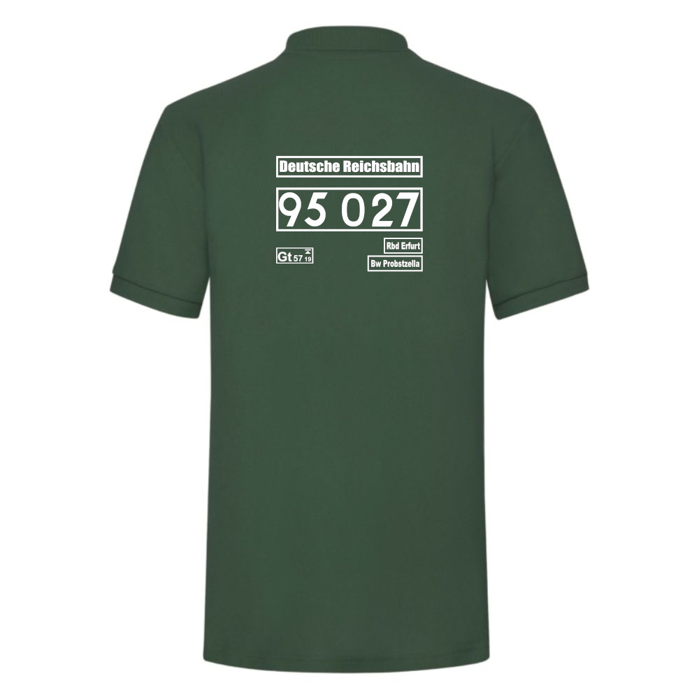 Dunkelgrünes Polo-Shirt mit Loknummer 95 027 der Deutschen Reichsbahn