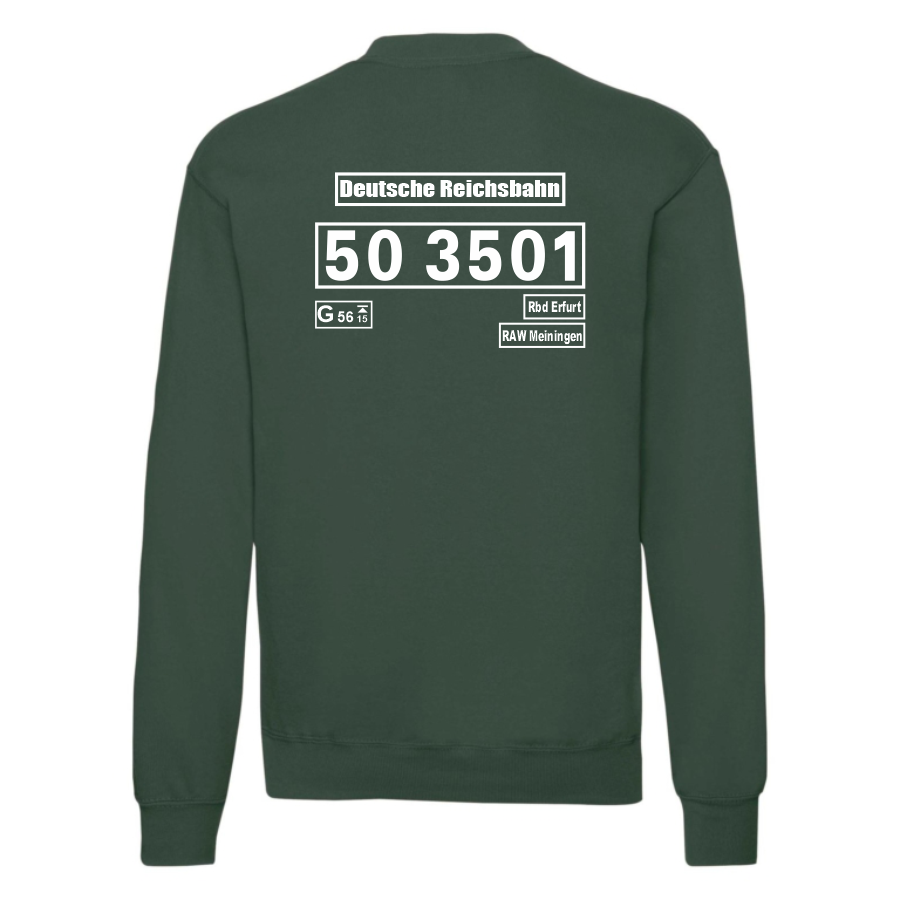 Dunkelgrünes Sweat-Shirt mit Loknummer 50 3501 der Deutschen Reichsbahn