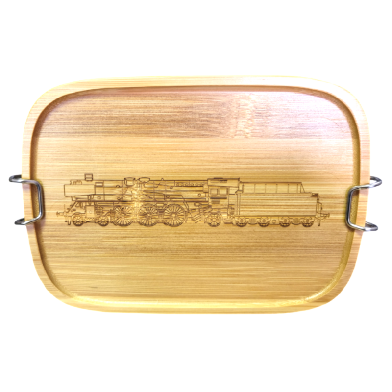Edelstahl-Lunchbox mit Bambusdeckel und Loknummer 03 1010