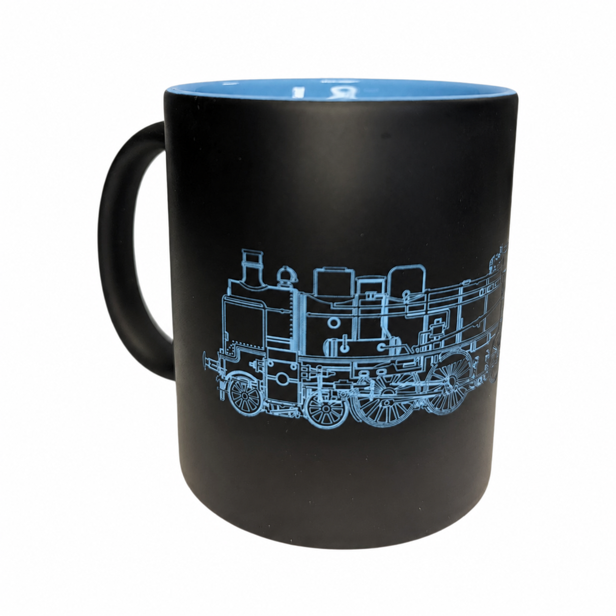 Schwarz-blaue Keramiktasse mit Baureihe 38 der Deutschen Reichsbahn