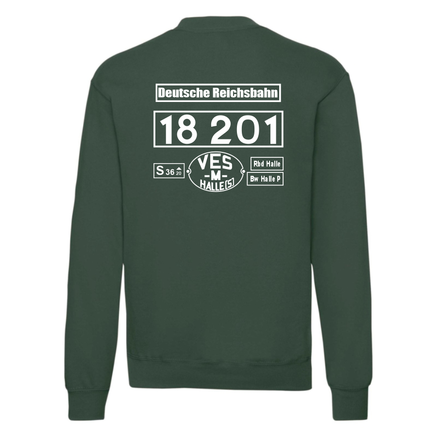 Dunkelgrünes Sweat-Shirt mit Loknummer 18 201 der Deutschen Reichsbahn