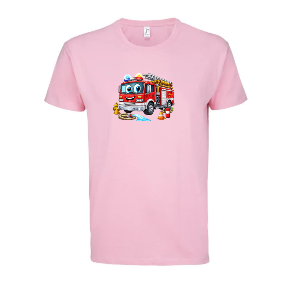 Rosafarbenes Kinder-T-Shirt mit Feuerwehr