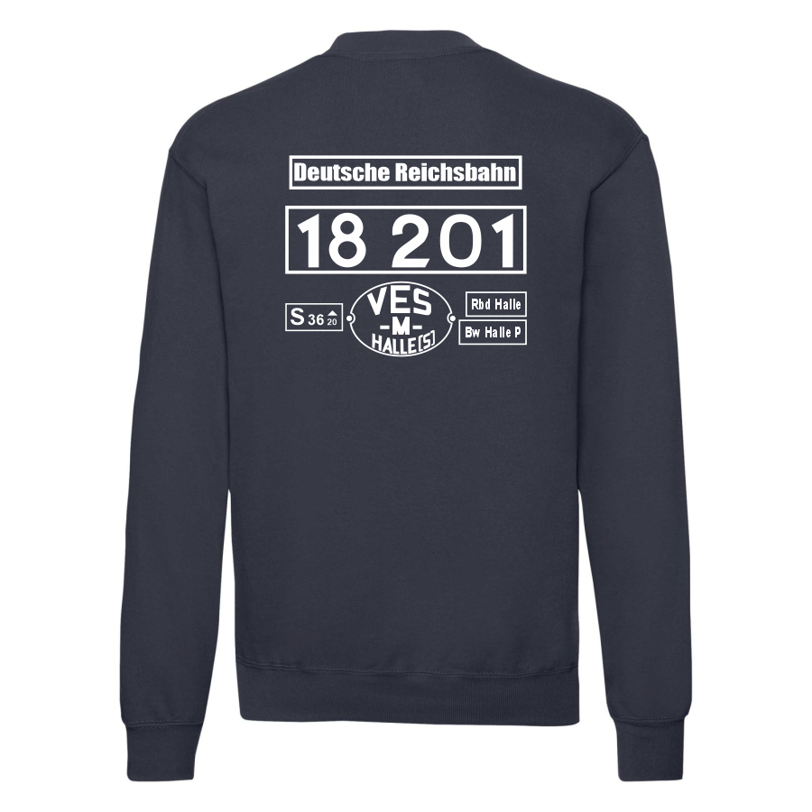 Dunkelblaues Sweat-Shirt mit Loknummer 18 201 der Deutschen Reichsbahn
