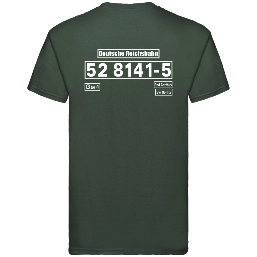 Dunkelgrünes T-Shirt mit Loknummer 52 8141-5 der Deutschen Reichsbahn