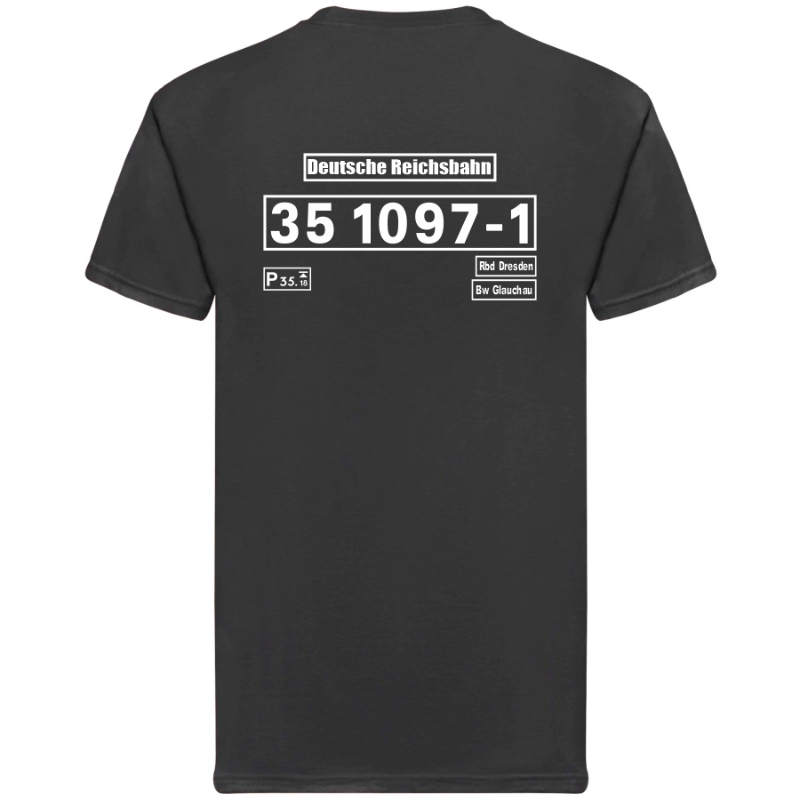 Schwarzes T-Shirt mit Loknummer 35 1097-1 der Deutschen Reichsbahn