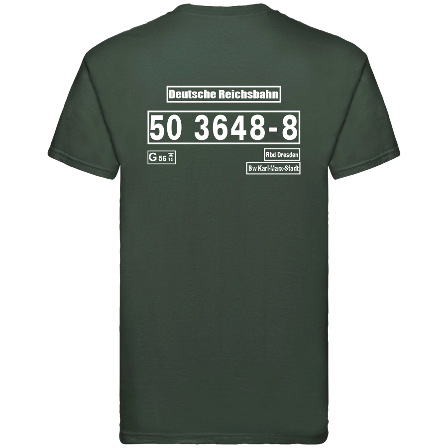 Dunkelgrünes T-Shirt mit Loknummer 50 3648-8 der Deutschen Reichsbahn