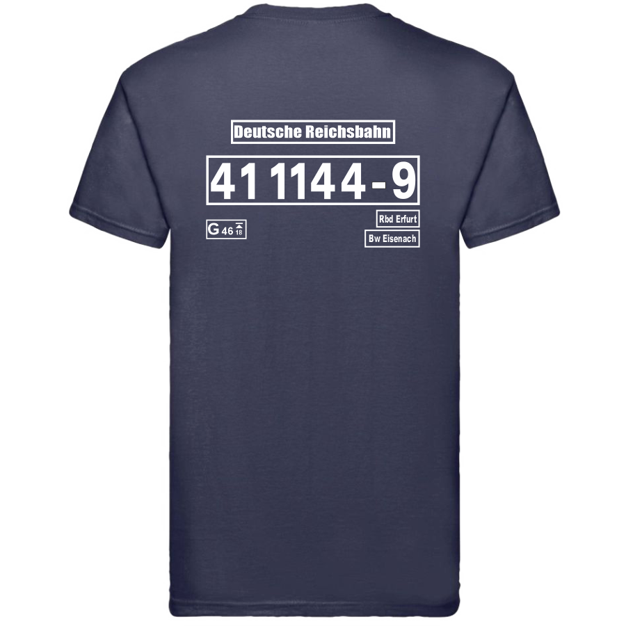 Dunkelblaues T-Shirt mit Loknummer 41 1144-9 der Deutschen Reichsbahn