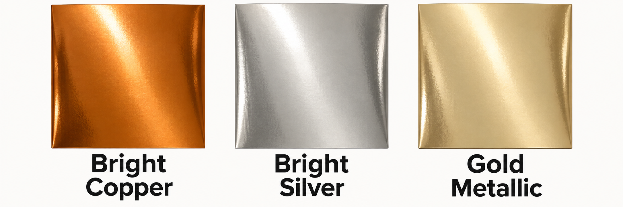 Glänzende Metallic-Flexfarben: Bright Copper, Bright Silver und Gold Metallic