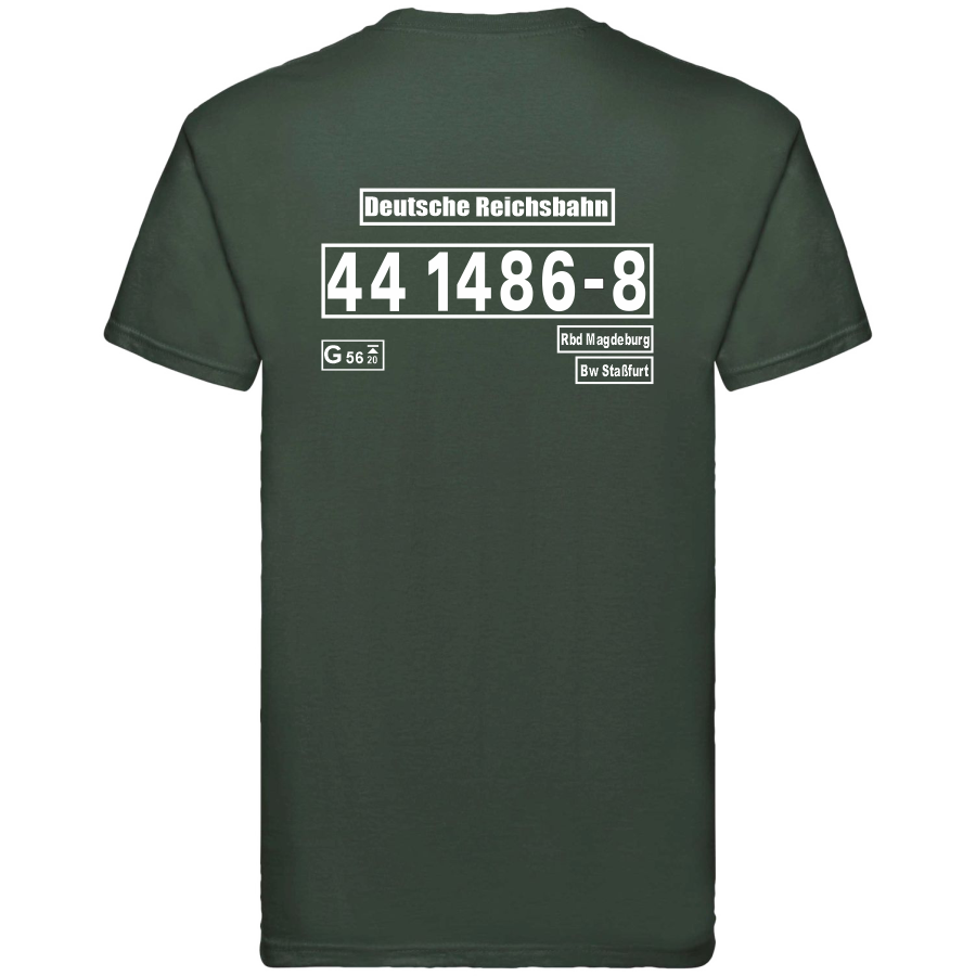 Dunkelgrünes T-Shirt mit Loknummer 44 1486-8 der Deutschen Reichsbahn