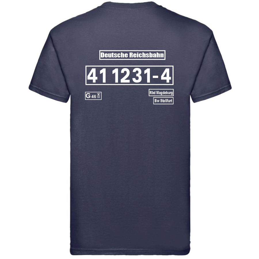 Dunkelblaues T-Shirt mit Loknummer 41 1231-4 der Deutschen Reichsbahn