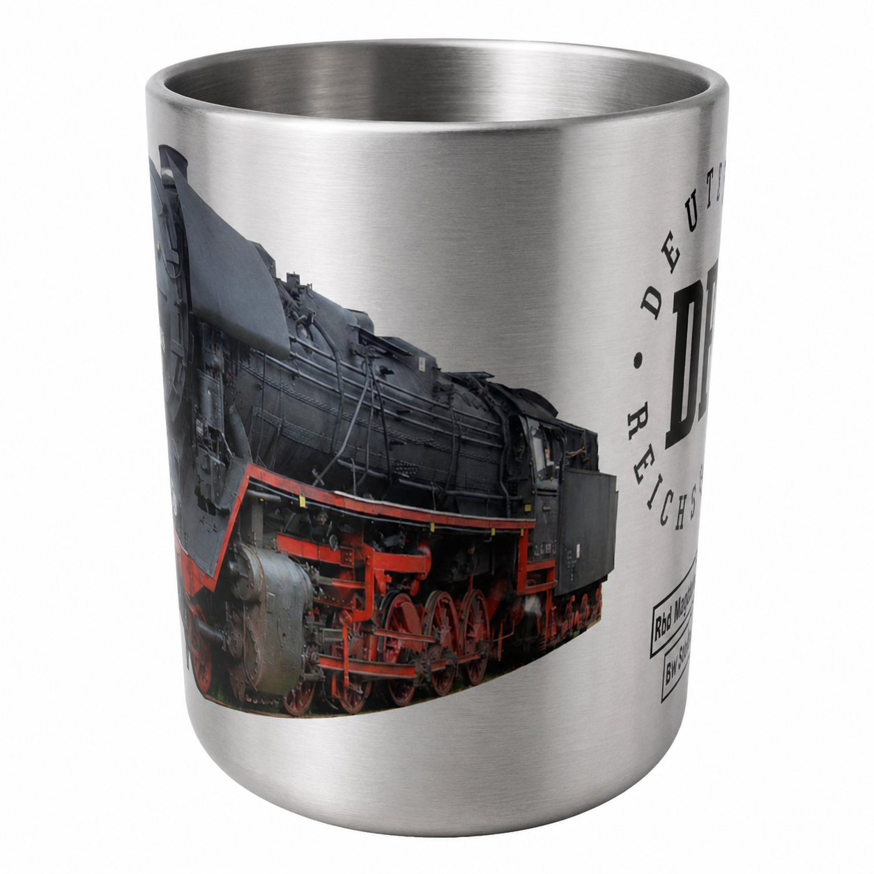 Edelstahlbecher mit Loknummer 44 1486-8 der Deutschen Reichsbahn