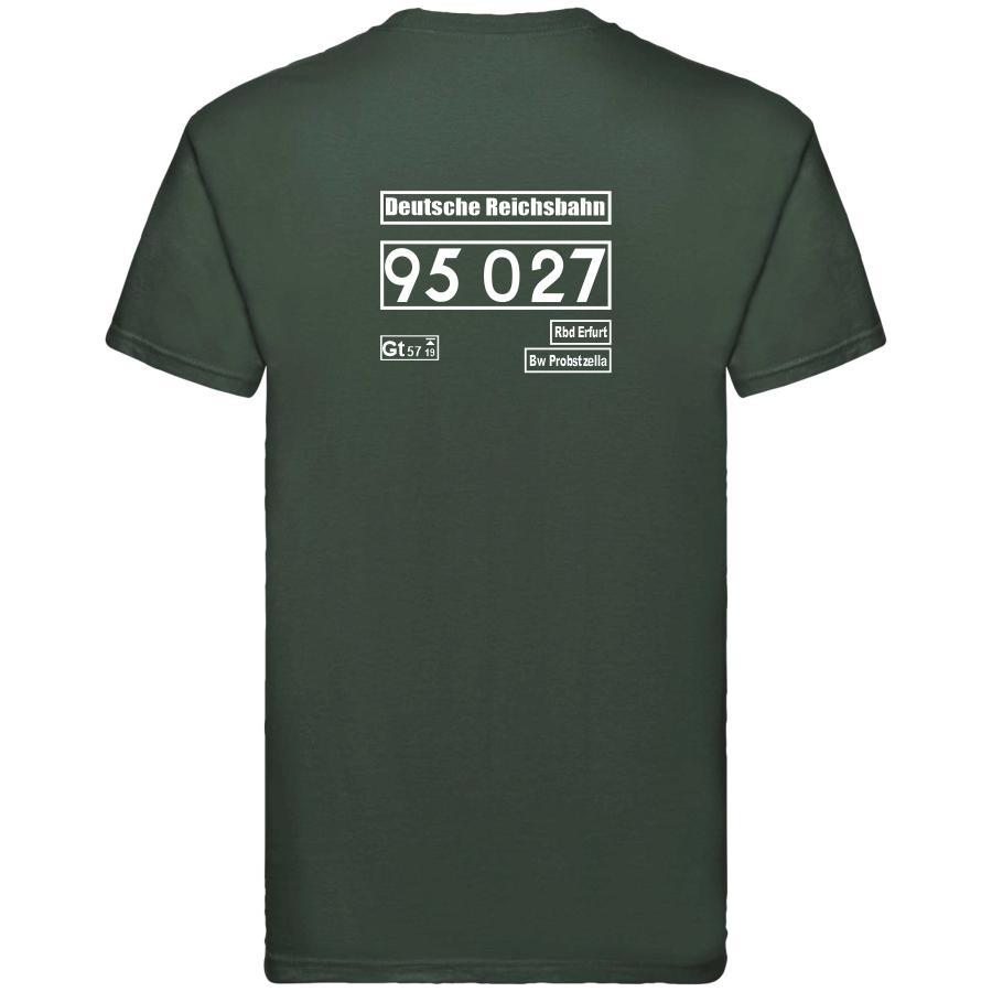 Dunkelgrünes T-Shirt mit Loknummer 95 027 der Deutschen Reichsbahn