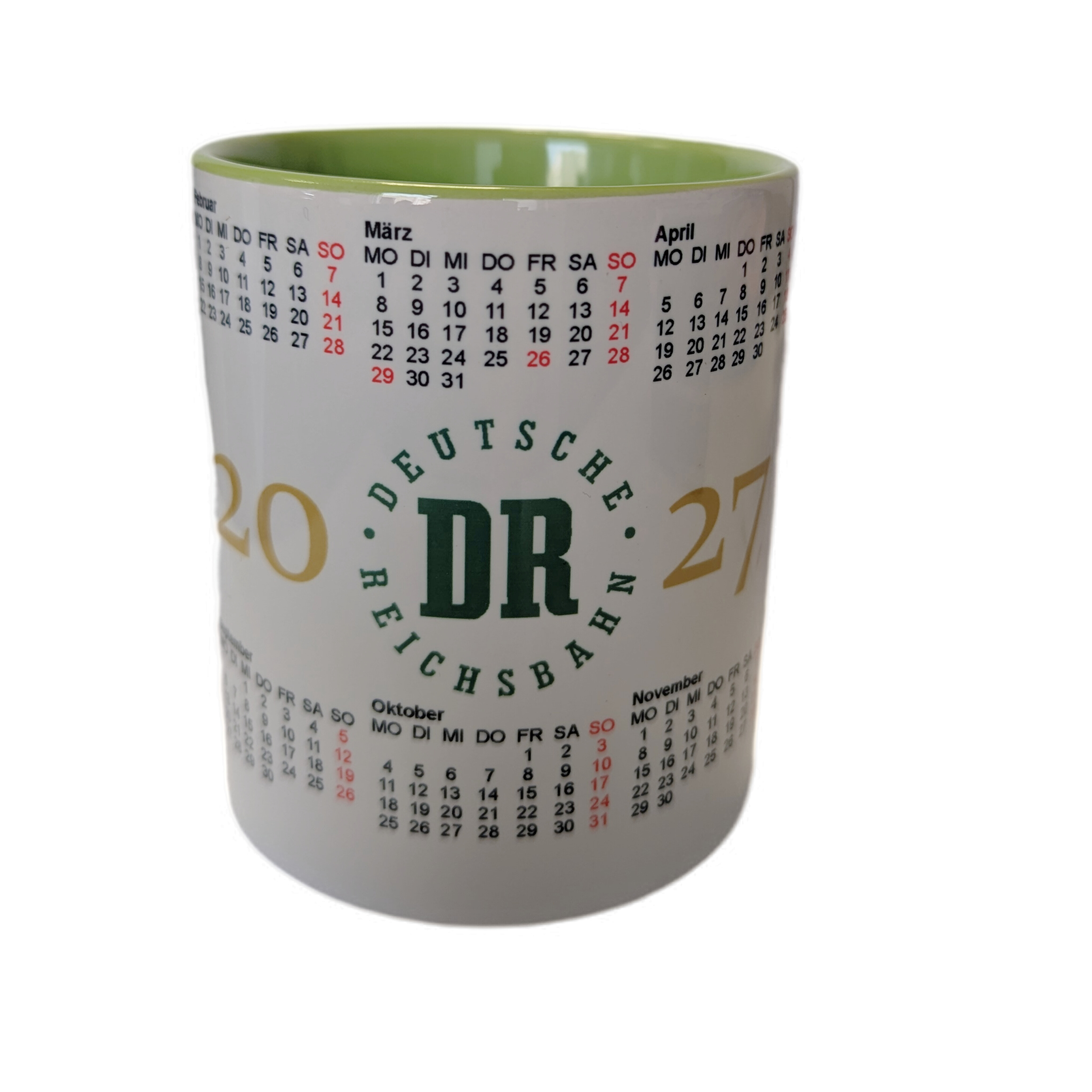 Sammlertasse mit Kalender 2027 und DR-Logo