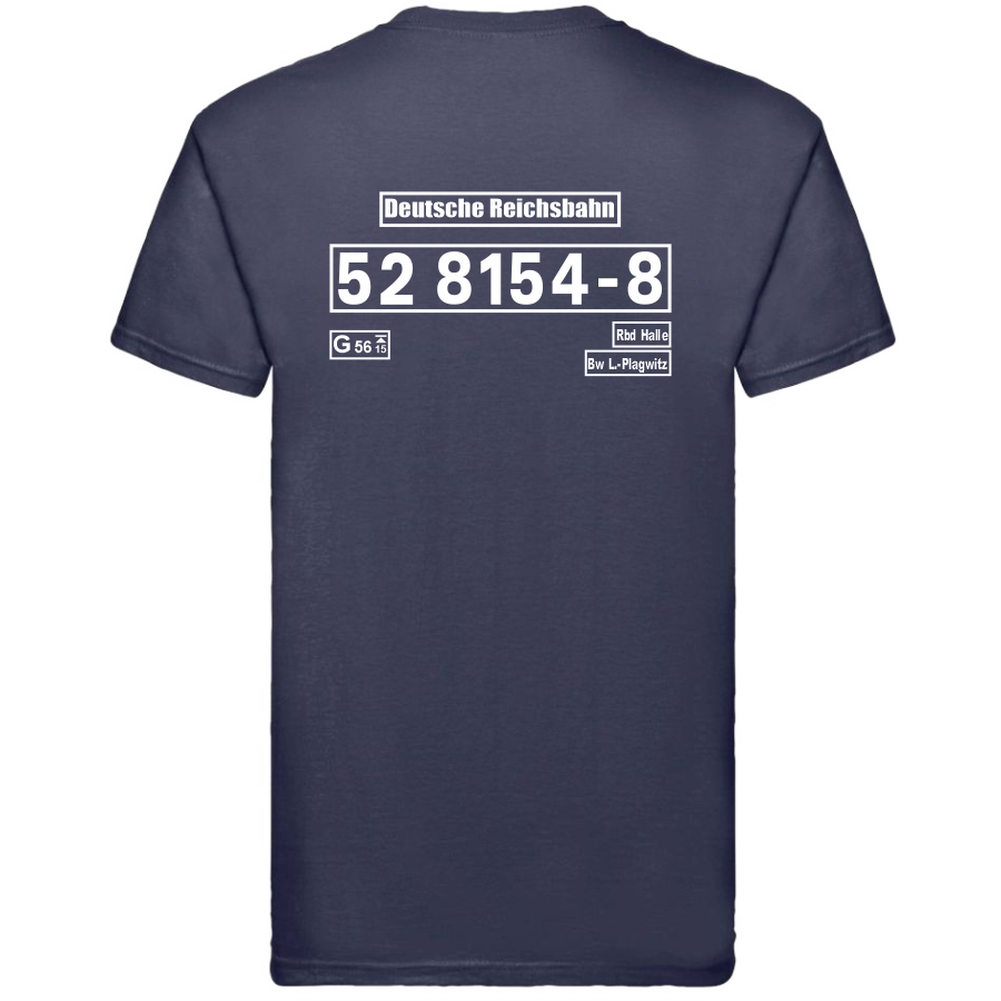 Dunkelblaues T-Shirt mit Loknummer 52 8154-8 der Deutschen Reichsbahn