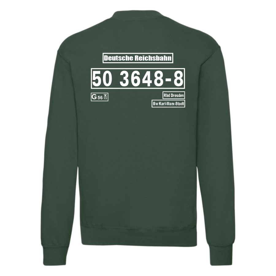 Dunkelgrünes Sweat-Shirt mit Loknummer 50 3648-8 der Deutschen Reichsbahn
