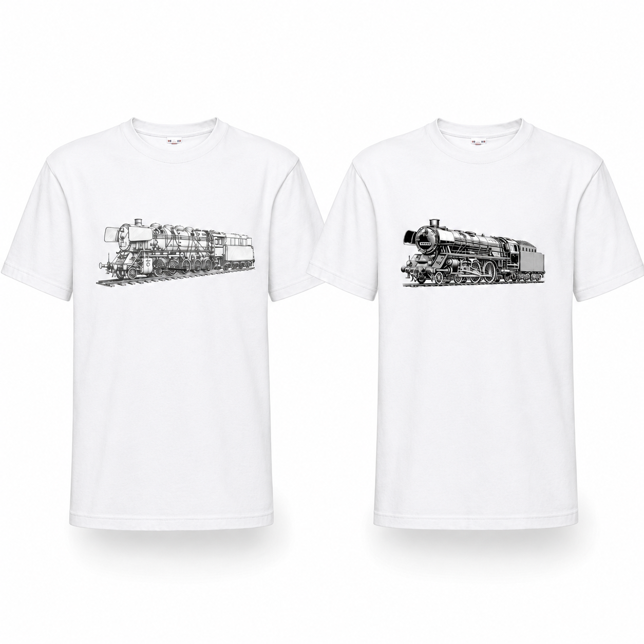 Sommeraktion:  T-Shirt mit Eisenbahn Bleistiftzeichnung
