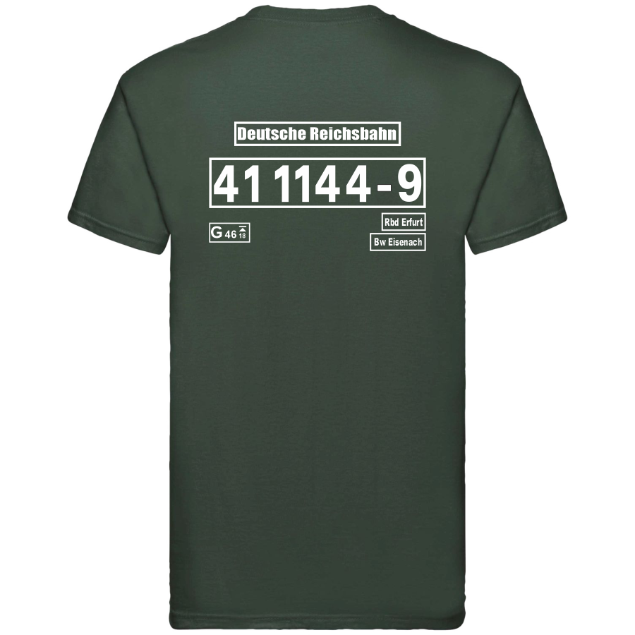 Dunkelgrünes T-Shirt mit Loknummer 41 1144-9 der Deutschen Reichsbahn