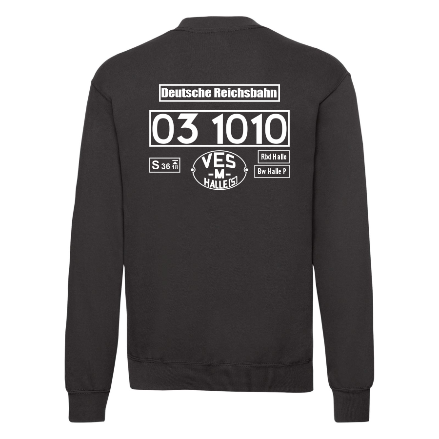 Schwarzes Sweat-Shirt mit Loknummer 03 1010 der Deutschen Reichsbahn