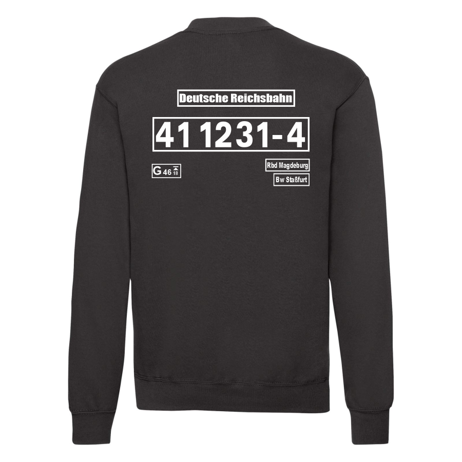 Schwarzes Sweat-Shirt mit Loknummer 41 1231-4 der Deutschen Reichsbahn