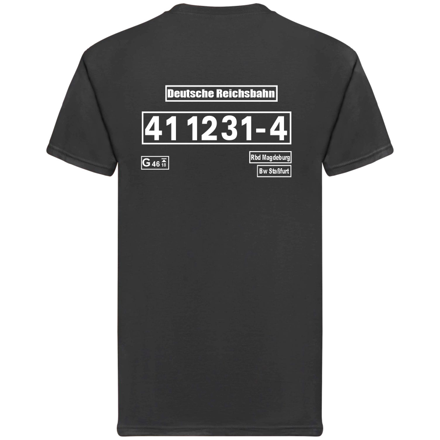 Schwarzes T-Shirt mit Loknummer 41 1231-4 der Deutschen Reichsbahn