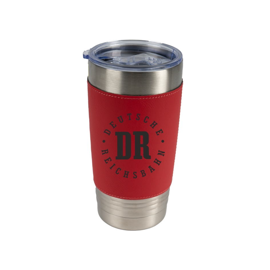 Roter Thermobecher mit DR-Logo