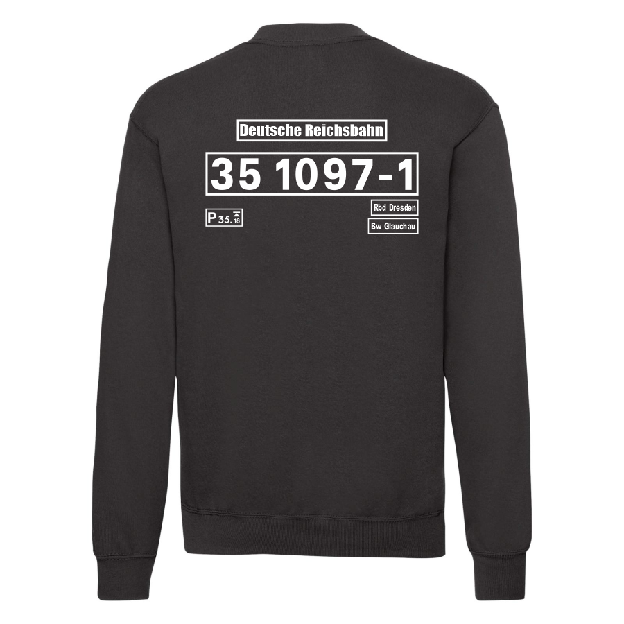 Schwarzes Sweat-Shirt mit Loknummer 35 1097-1 der Deutschen Reichsbahn