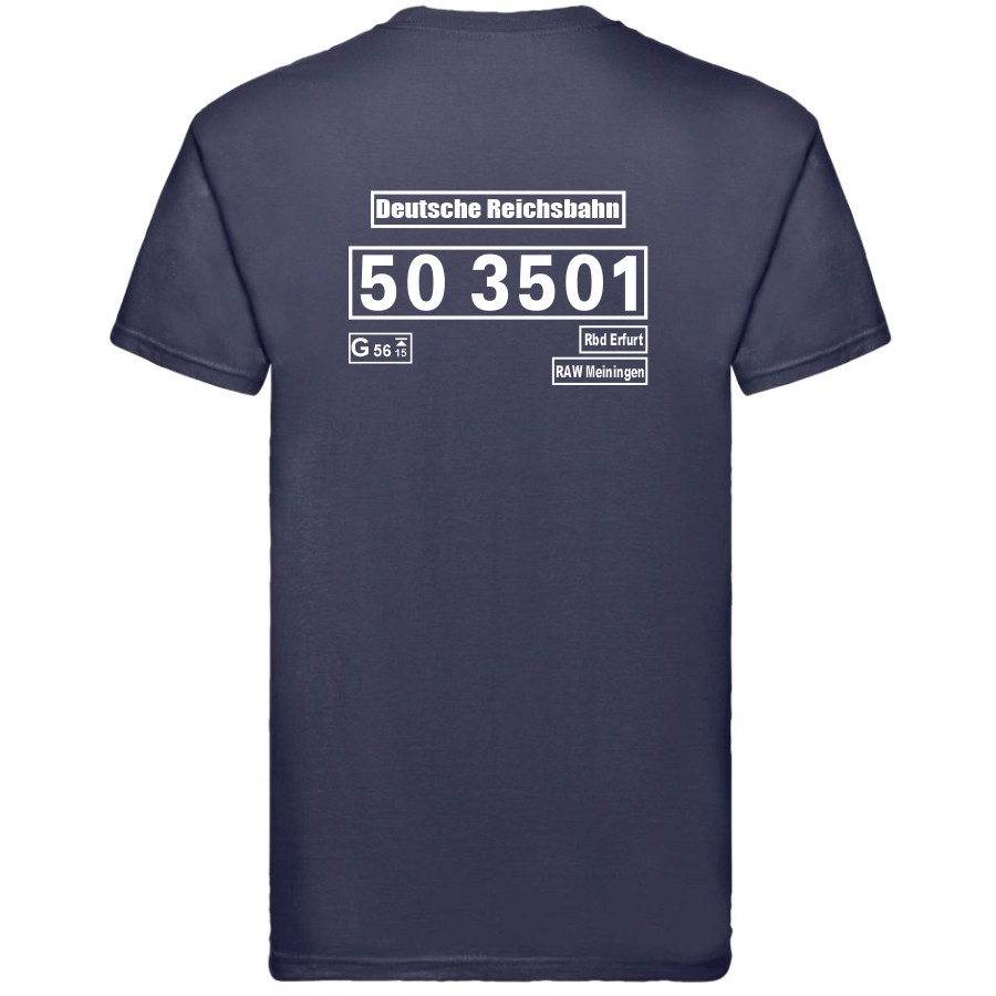 Dunkelblaues T-Shirt mit Loknummer 50 3501 der Deutschen Reichsbahn