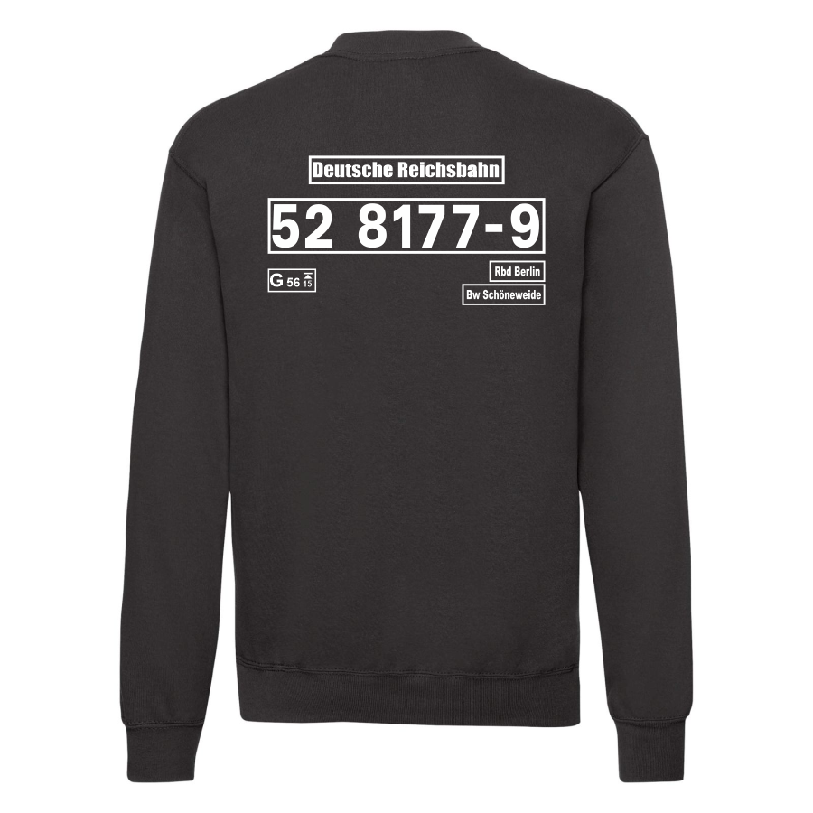 Schwarzes Sweat-Shirt mit Loknummer 52 8177-9 der Deutschen Reichsbahn